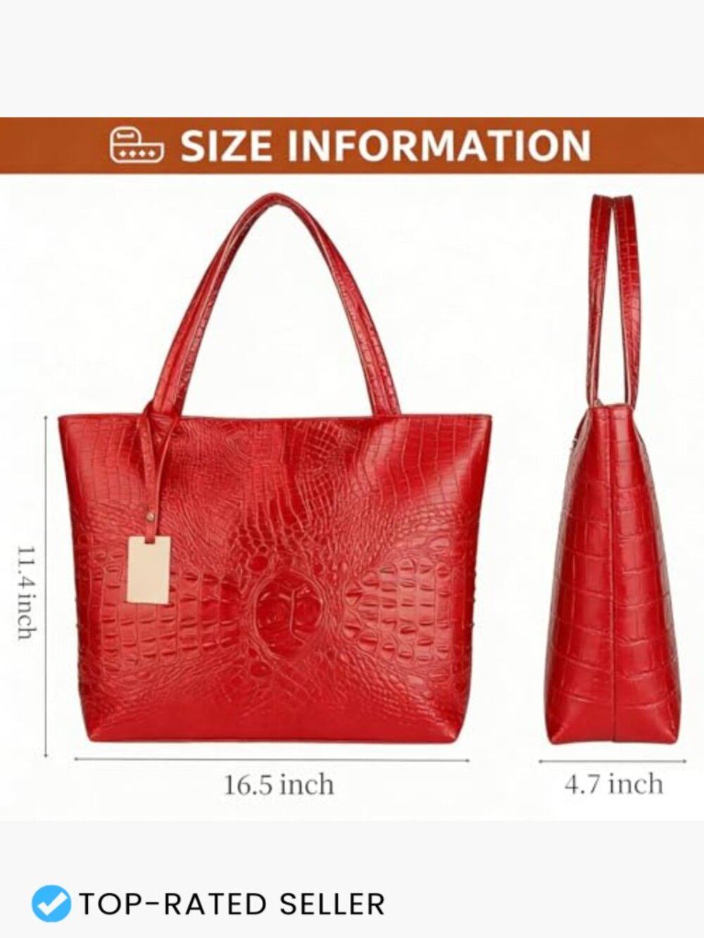 Large Tote Shoulder Handbag Faux Leather Crocodile Hobo Top Handle Satchel Purse - Picture 4 of 7